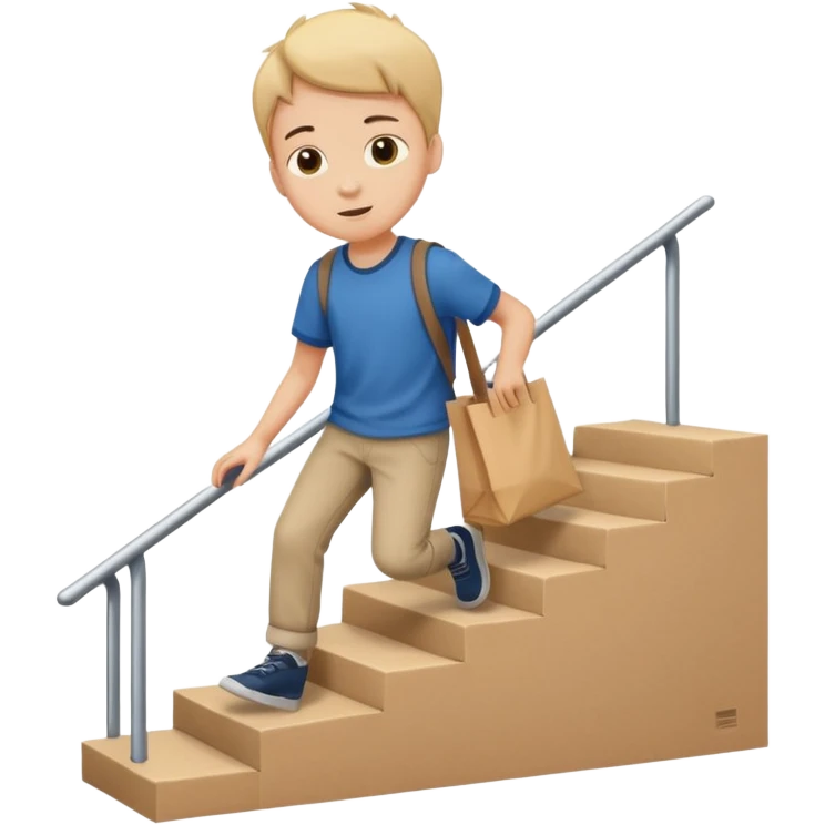 emoji of a boy in a bag stepping on the stairs emoji