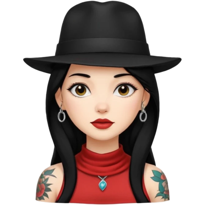 tattoo girl on her neck and body with black hat emoji