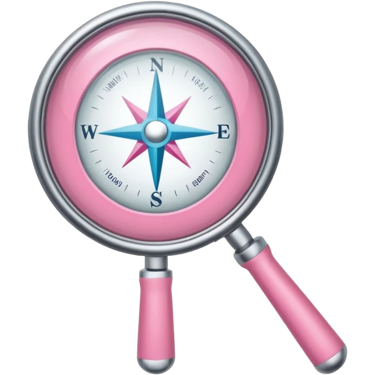 mix light pink dark pink and white girly internet compass logo with a small magnifying glass at the bottom emoji