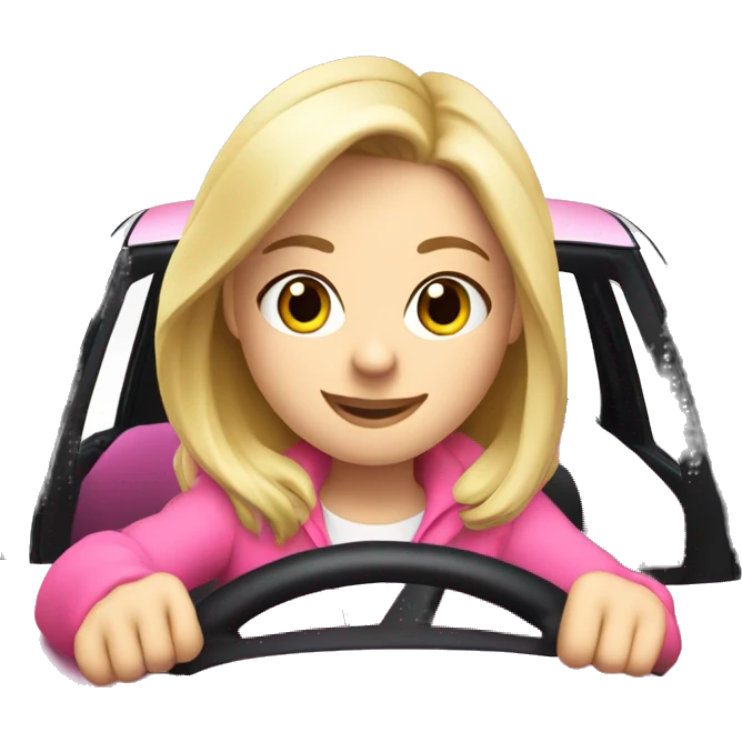Cute blonde girl driving a Pink toyota Yaris  emoji