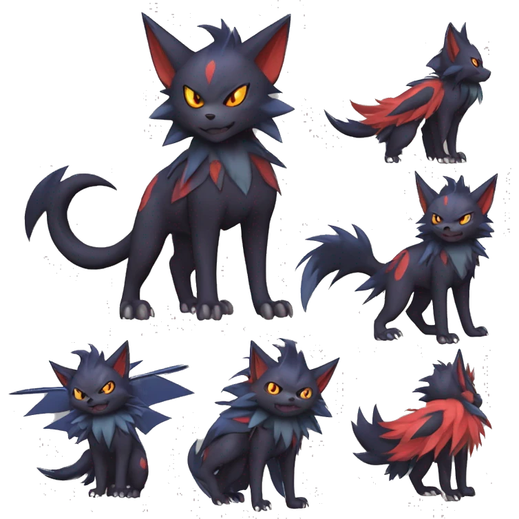  Kawaii Edgy Cool Beautiful Nargacuga-Noivern-Torracat-Litten-Zorua-Zoroark-Fakemon-fusion full body emoji