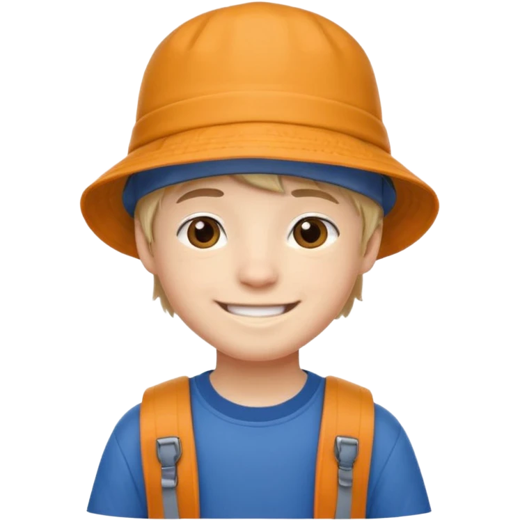 a young student boy with the backpack with bucket hat emoji