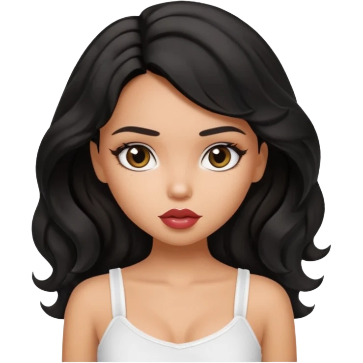 a pretty bratz tan girl with wavy black hair wearing a white cami top emoji