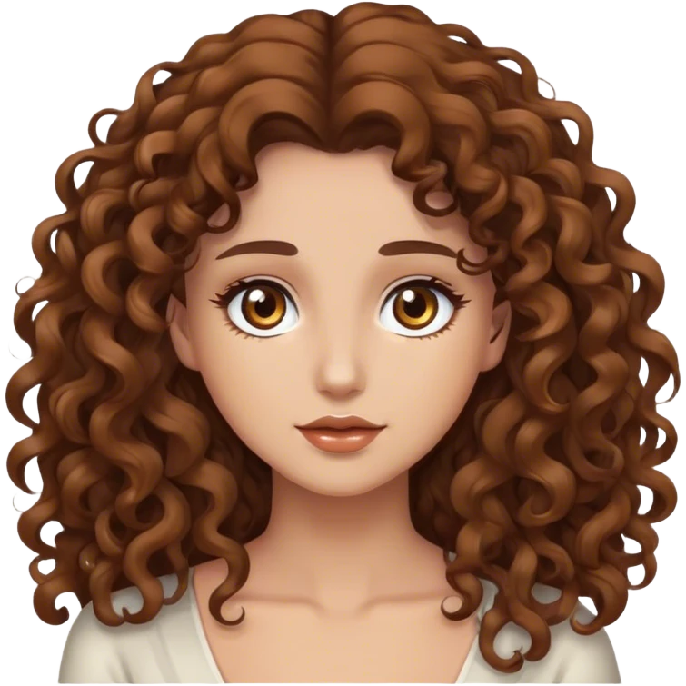 Beautiful woman, brown curly long hair light brown eyes white  emoji