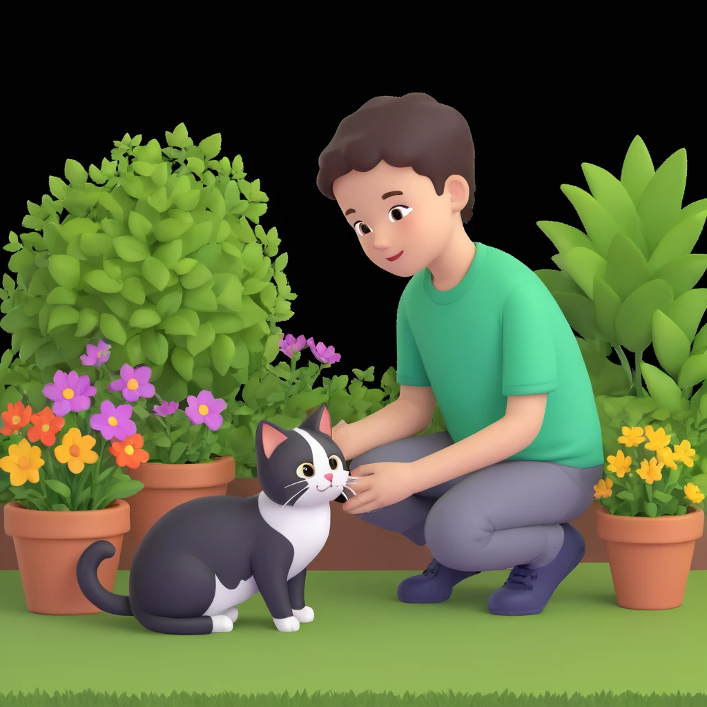 boy and cat pet in garden background emoji