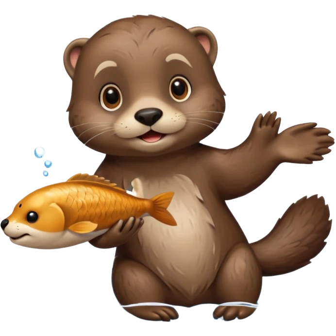 adorable otter floating on water, holding a fish emoji
