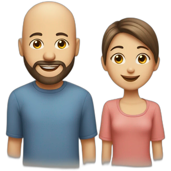 Happy-secret-couple-bald-guy-with-beard-with-boy-haircut-girl emoji