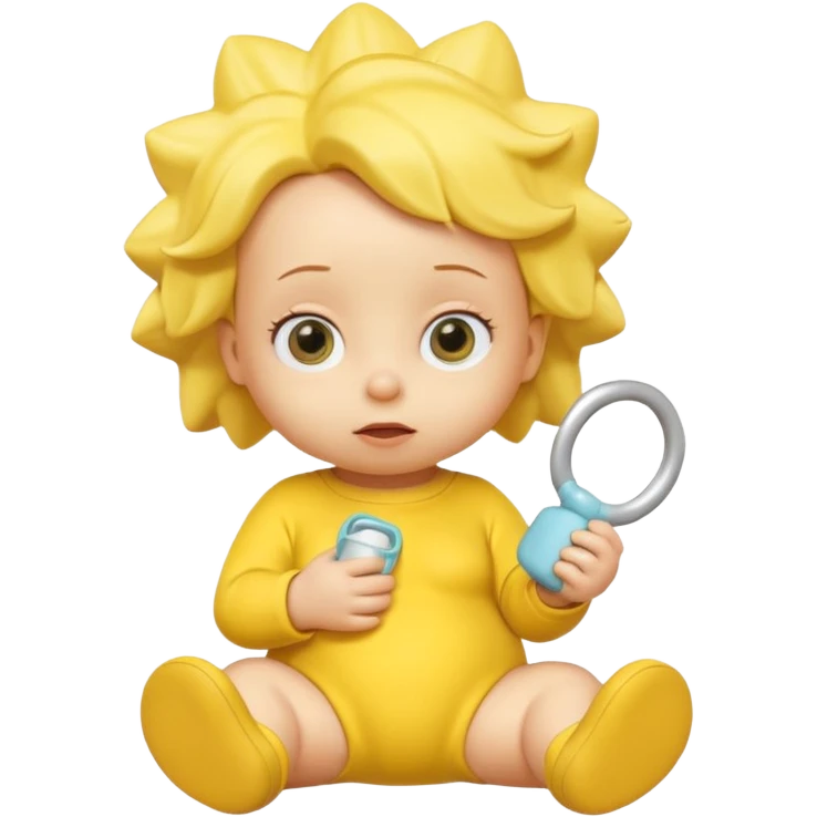 A 3D cartoon baby character entirely yellow, yellow skin, styled like Maggie Simpson, with pacifier, yellow onesie, big eyes, smooth shading, Memoji-style rendering, consistent with other yellow Simpsons characters. emoji
