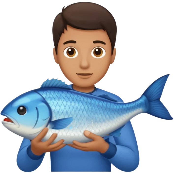 Brunette guy holding a fish emoji