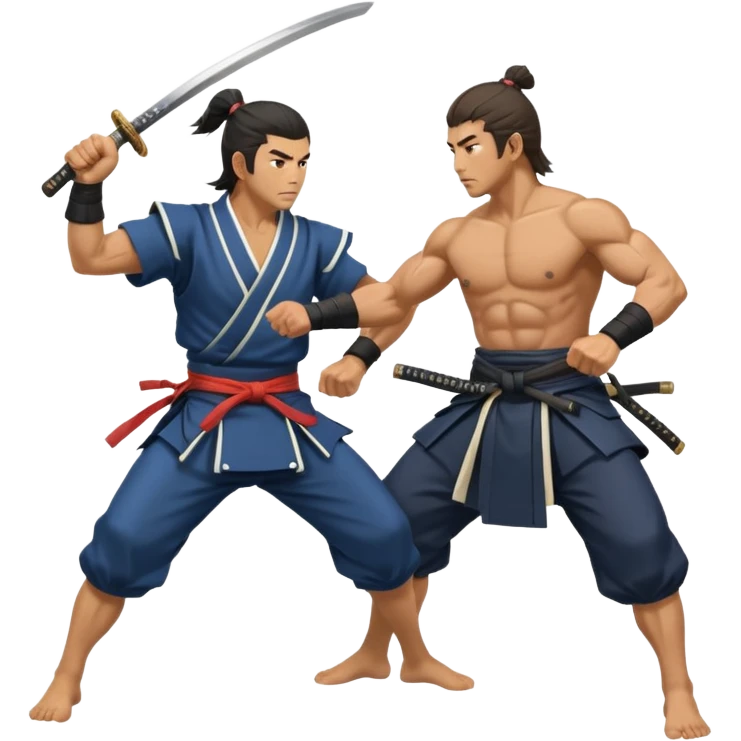 japan samurai fighting with a opther human emoji