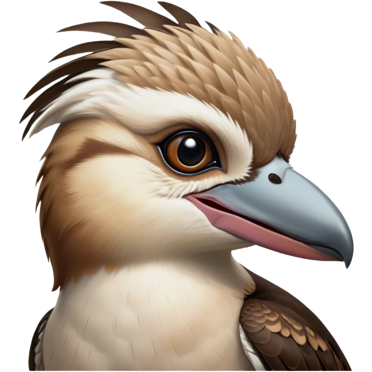 Cinematic Noble Kookaburra Portrait Emoji, Poised and regal, with a stout, robust build and a striking plumage of earthy browns and creams, a strong beak and deep-set soulful eyes, Simplified yet sharp and sophisticated features, highly detailed, glowing with a soft, dignified glow, high shine, intelligent and exuberant, stylized with an air of native woodland majesty, focused and attentive, soft glowing outline, capturing the essence of a watchful and confident bird, so majestic it feels as though it could laugh out of the screen with effortless authority! emoji