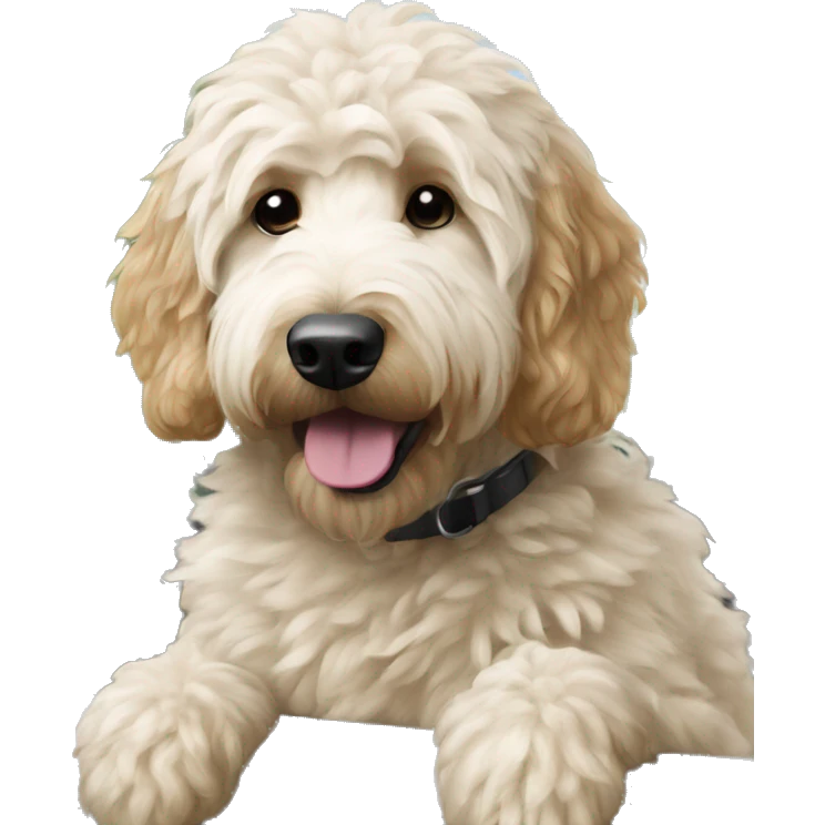 Goldendoodle in a white jeep emoji
