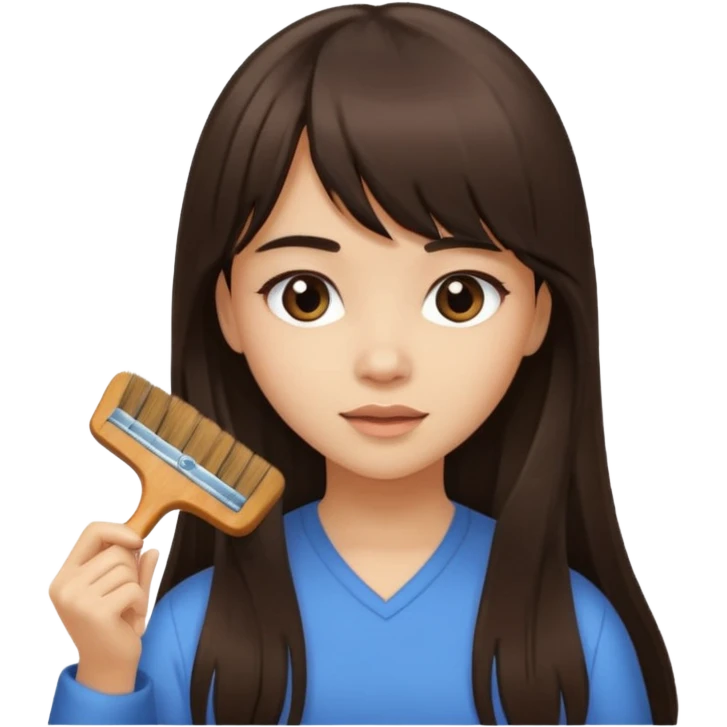 a girl with light skin and dark brown long hair with bangs who is brushing her hair emoji