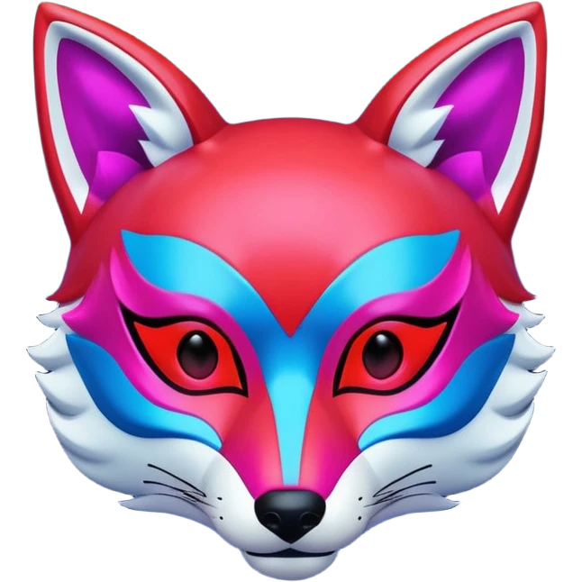 Luminous and neon mask with red, blue and pink fox glow. emoji