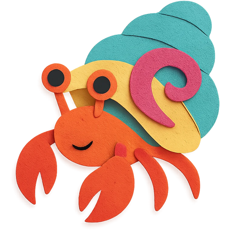 colorful and playful hermit crab in paper-craft style emoji