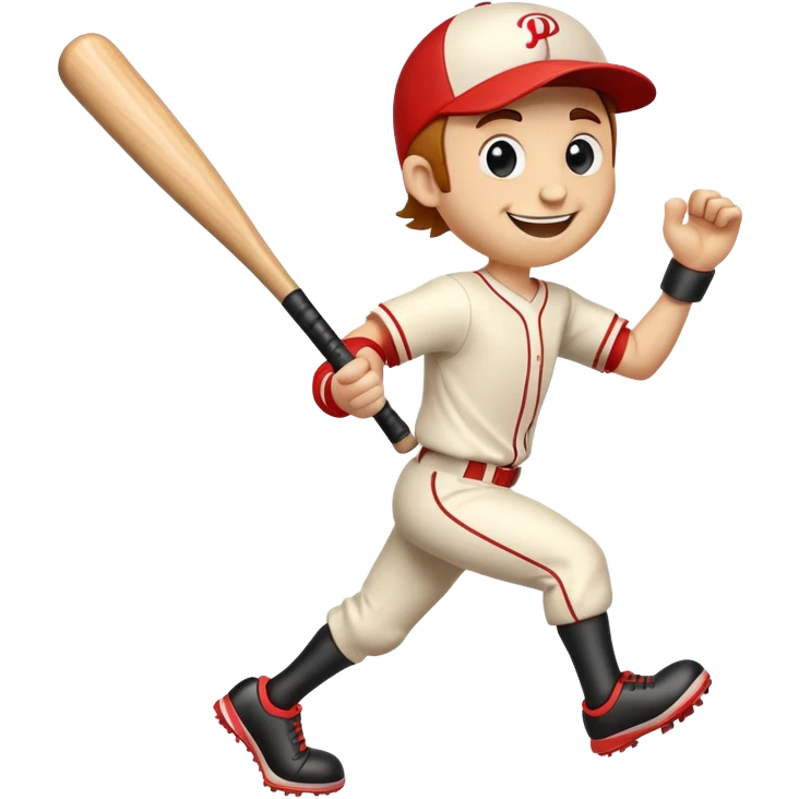 Cartoon baseball bat character with arms and legs in a running pose emoji