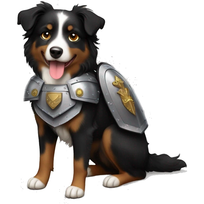 Small black australian shepherd dog with armor emoji