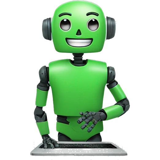 happy robot in laptop wearing green t-shirt emoji