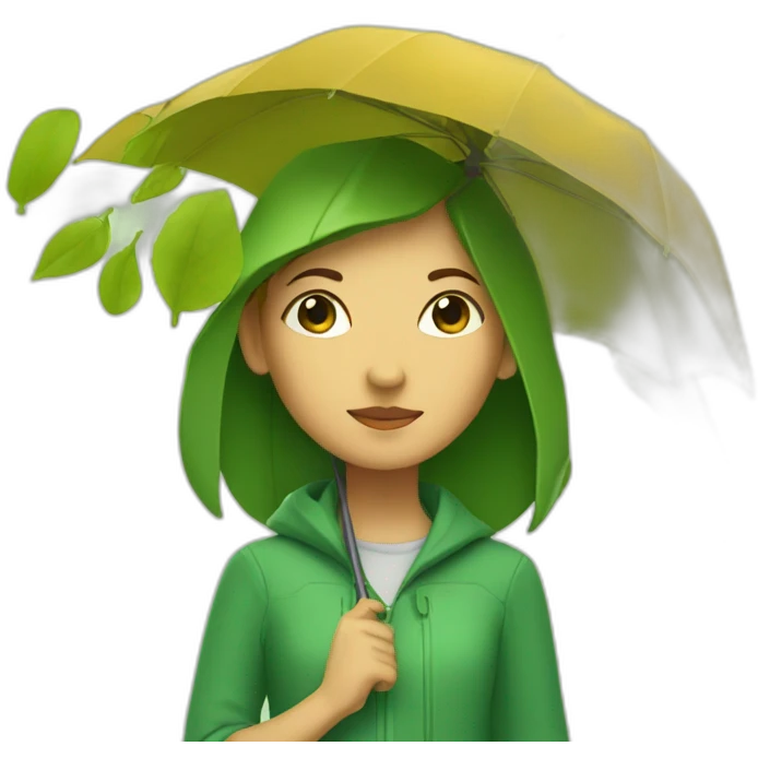 A girl with an umbrella made of leaves emoji