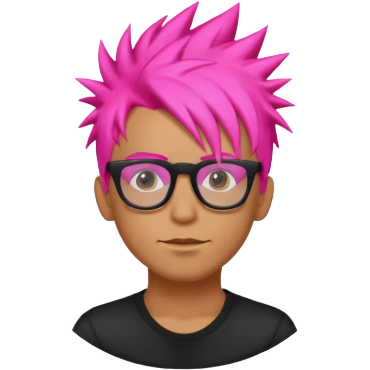 Man with neon pink spiky hair and glasses, half body emoji