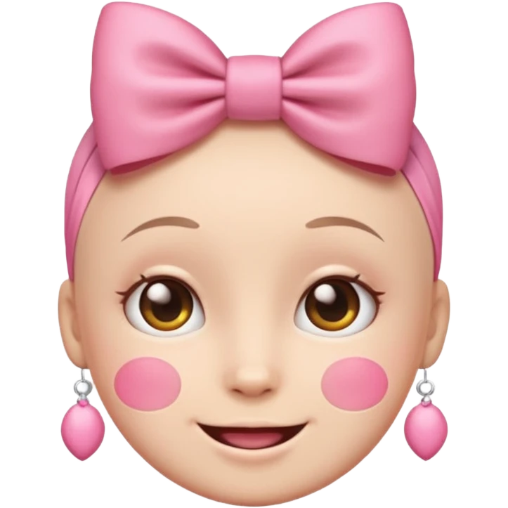 Emoji with pink bow, cute face with blush, no hair  emoji