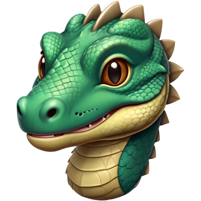 Cinematic Realistic Cute Komodo Dragon Portrait Emoji, Head tilted playfully and inquisitively, featuring a compact, robust build with finely detailed, textured scales in natural earthy hues and a characteristically alert face with bright, curious eyes, rendered with lifelike clarity, high shine, affectionate and surprisingly endearing, styled with a touch of wild charm, soft glowing outline, capturing the essence of a mischievous yet lovable Komodo dragon that seems poised to inch its way out of the screen into your arms! emoji