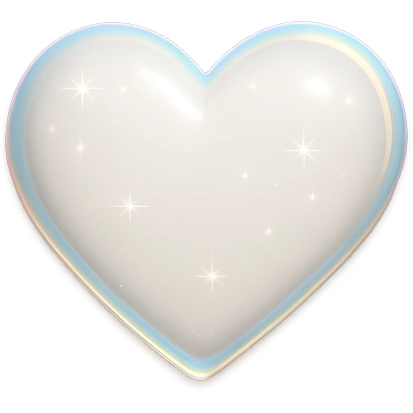 Remove the background, keep the photorealistic white heart with sparkles and iridescent outline, soft lighting, make background transparent. Maintain photorealistic style with sparkles, iridescent outline, and soft lighting on the white heart. emoji