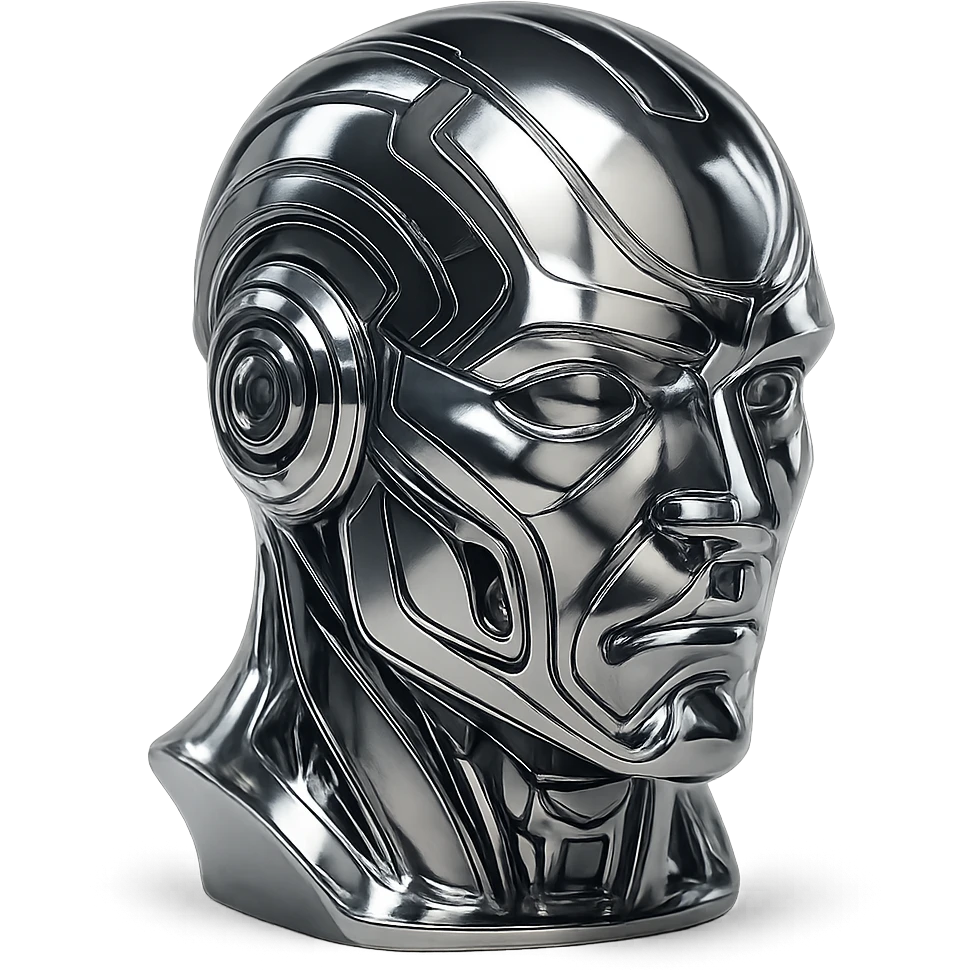 shiny chrome robot head, reflective and futuristic emoji