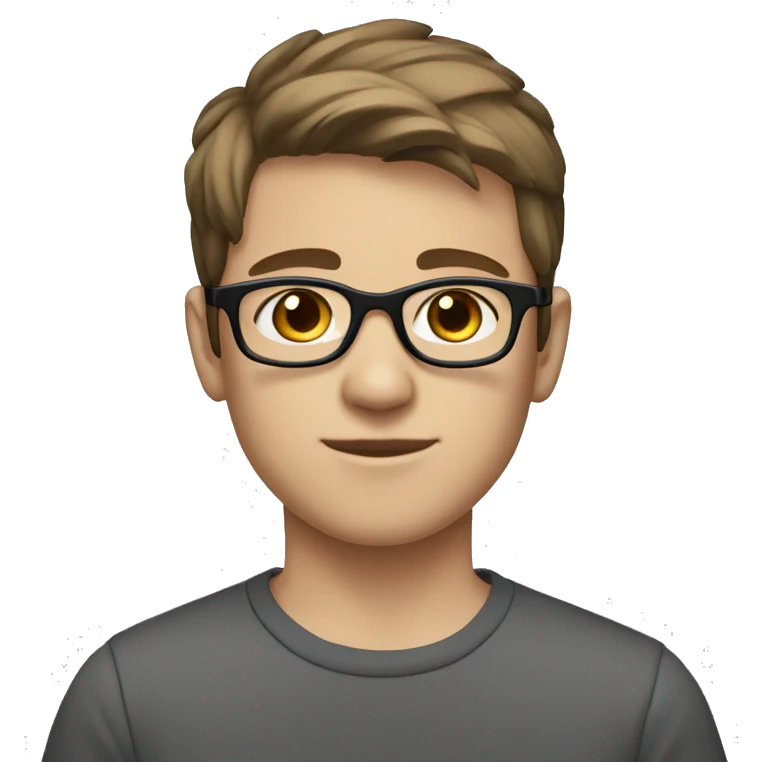 a teen boy with glasses. very short straight brown hair and brown eyes and white skin emoji