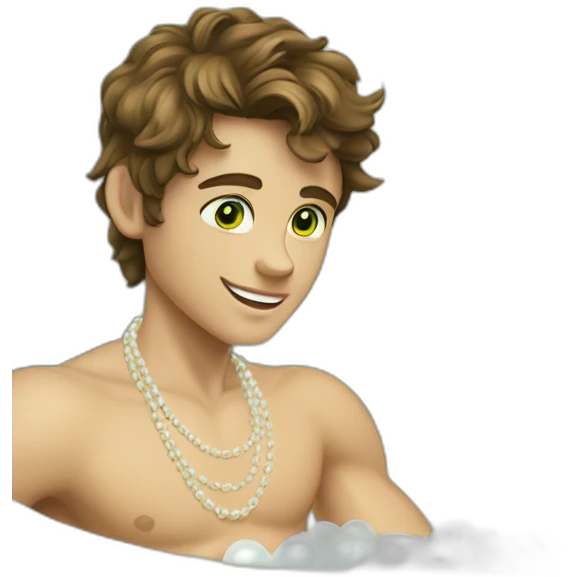 Posh-muscle-boy-brown-hair-green-eyes-pearl-necklace-in-golden-bathtub emoji