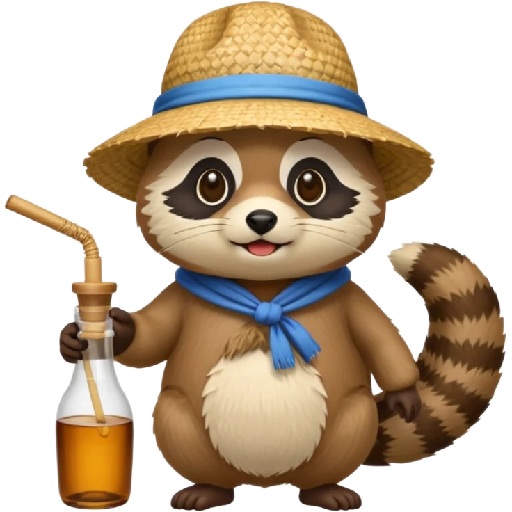 tanuki with straw hat and sake bottle emoji