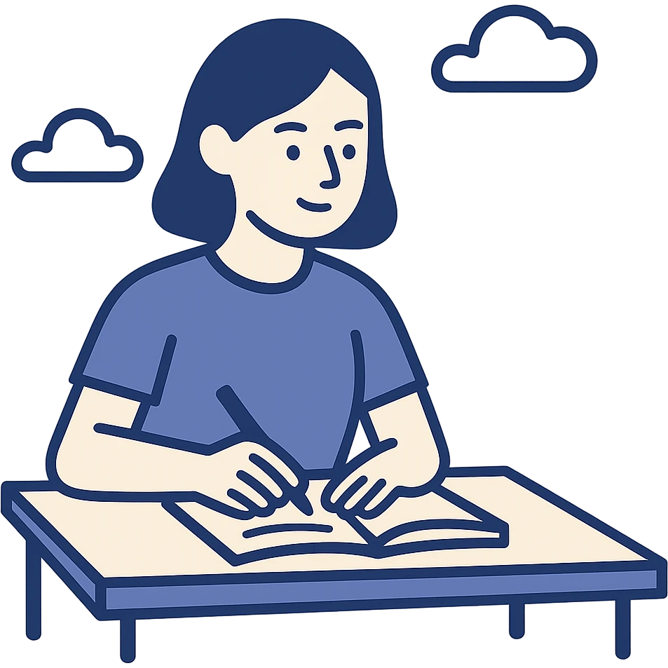 a student studying at a desk, simple flat color style emoji