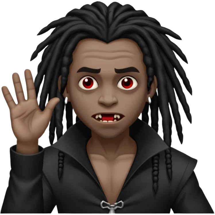 A black vampire with dreads throwing up 900 emoji