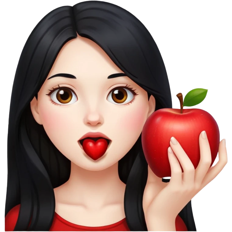 Pale girl with long black hair eating emoji
