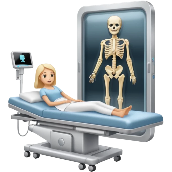 A radiology room showing an X-ray machine and sliding panel bed.
 emoji