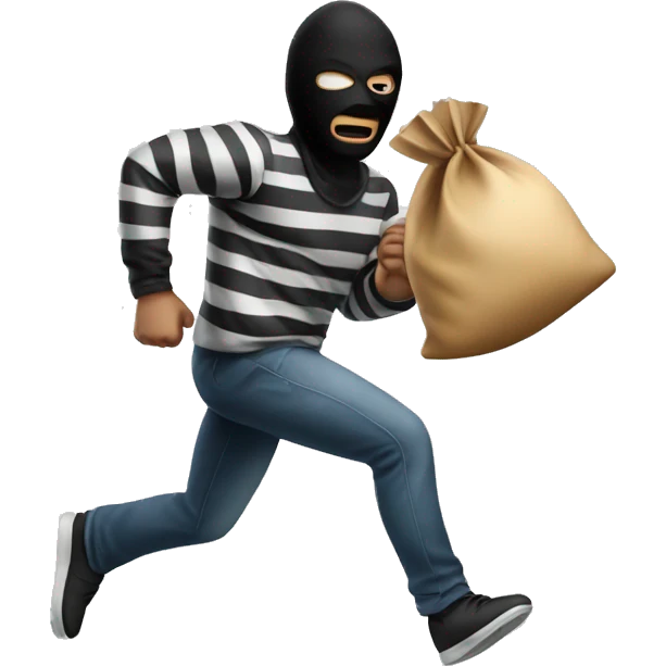 Robber running with striped shirt and black mask with moneybag emoji