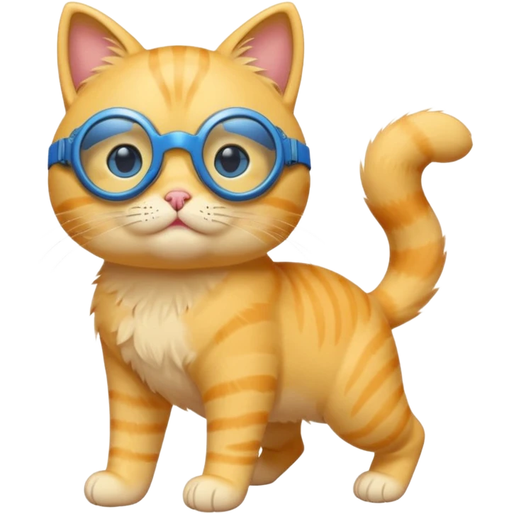 cute yellow lazy cat with full body with blue goggles and no clothes emoji