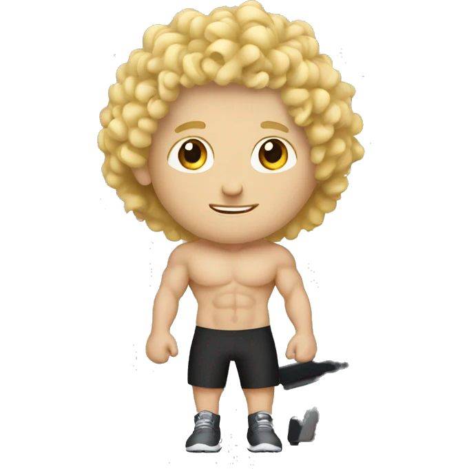 White blond curly man at gym emoji