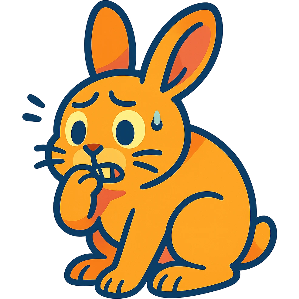 apricot bunny biting paw nervously, vibrant-toon style emoji