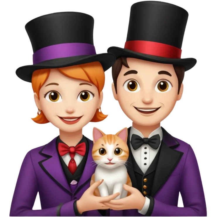 magician couple and their pet cat emoji