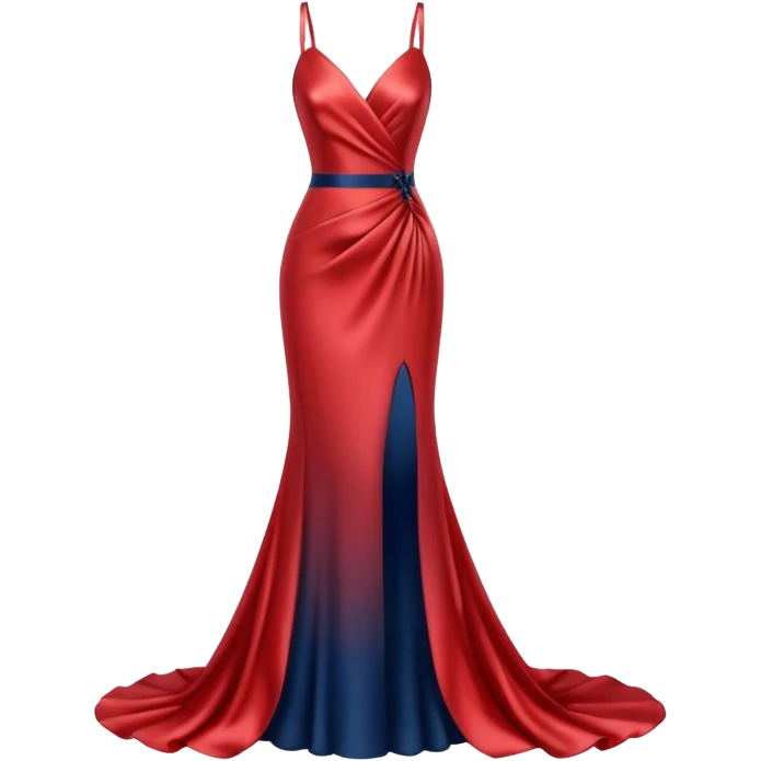 realistic isolated long slim pastel red formal party satin dress with gradient shiny sparkling dark blue emoji