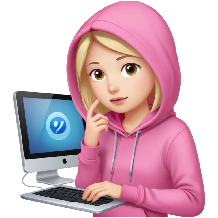 busy girl with computer in pink hoodie  emoji