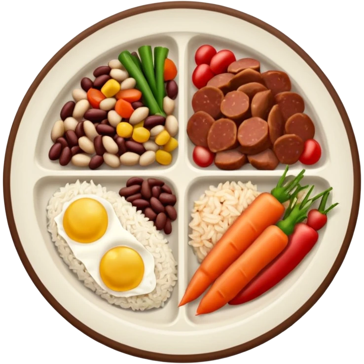 prato de comida dividido com legumes carne arroz e feijão emoji