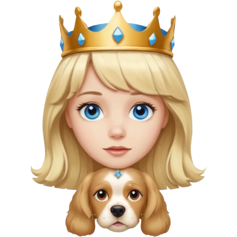 simple Blonde girl with bangs and blue eyes, and a simple crown. giving cockerspaniel energy head only emoji