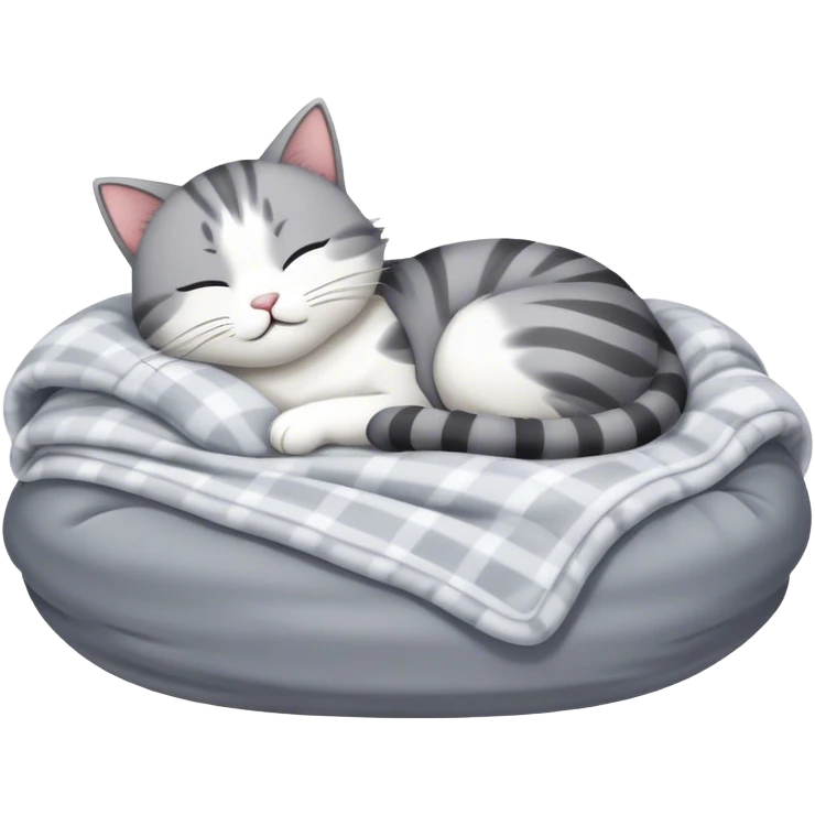 Cat sleeping in bed with blankets and pillows  emoji