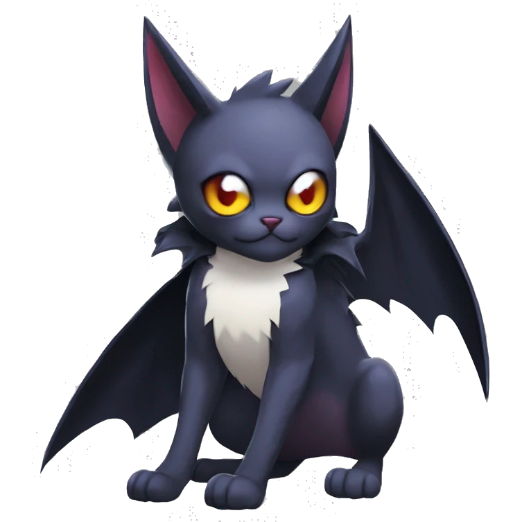   cool edgy beautiful anime-style dark-punk-themed animal vampiric Nargacuga-cat-hybrid Fakemon with big fangs and bat-wing-ears with a cape full body emoji
