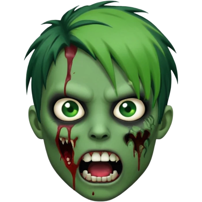  emo zombie black punk hairs green skin middle part with cuts on face and open mouth with fluid coming out of mouth emoji