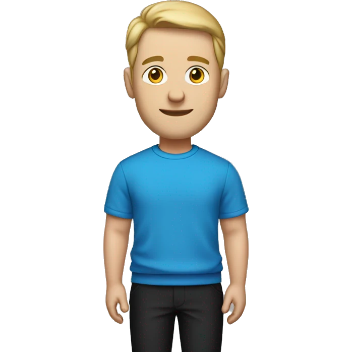 A Caucasian man with a blue sweatshirt on and black pants and black shoes on emoji