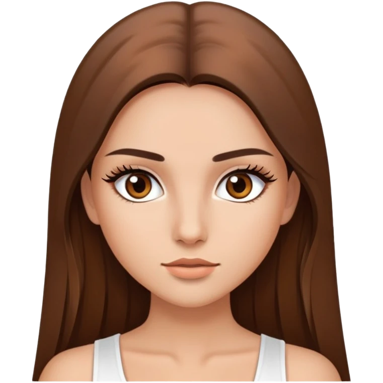 beautiful girl, long straight brown hair, brown eyes with lashes, wearing a white crop top, tan skin emoji