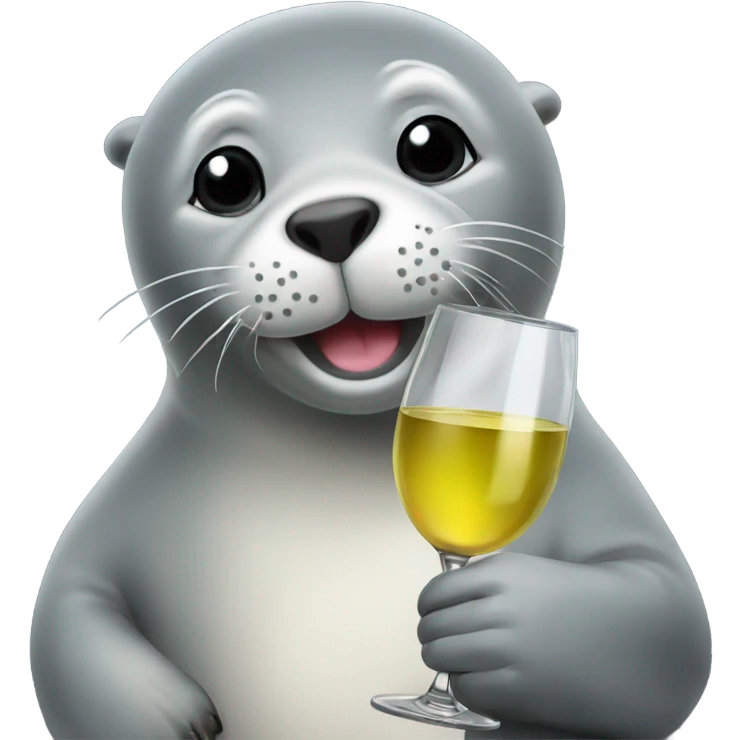 A grey seal holding a glass of white wine emoji